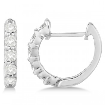 Hinged Hoop Diamond Huggie Style Earrings 14k White Gold (0.33ct)