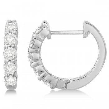 Hinged Hoop Diamond Huggie Style Earrings in 14k White Gold (0.75ct)