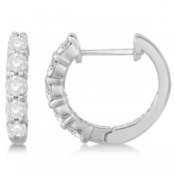 Hinged Hoop Diamond Huggie Style Earrings 14k White Gold (0.75ct)