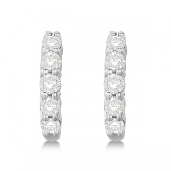 Hinged Hoop Diamond Huggie Style Earrings 14k White Gold (0.75ct)