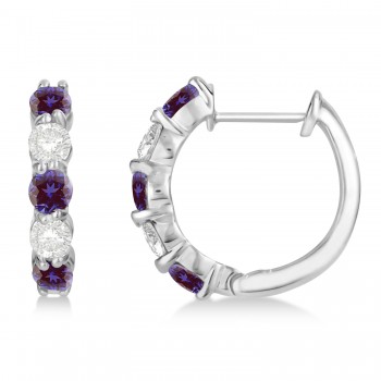 Prong Set Lab Alexandrite & Diamond Hoop Earrings 14k White Gold (1.94ct)