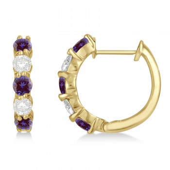 Prong Set Lab Alexandrite & Diamond Hoop Earrings 14k Yellow Gold (1.94ct)