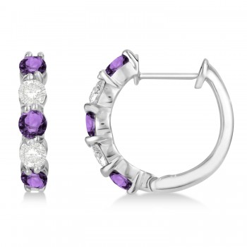 Prong Set Amethyst & Diamond Hoop Earrings 14k White Gold (1.94ct)