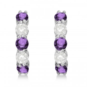 Prong Set Amethyst & Diamond Hoop Earrings 14k White Gold (1.94ct)