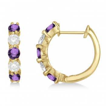 Prong Set Amethyst & Diamond Hoop Earrings 14k Yellow Gold (1.94ct)