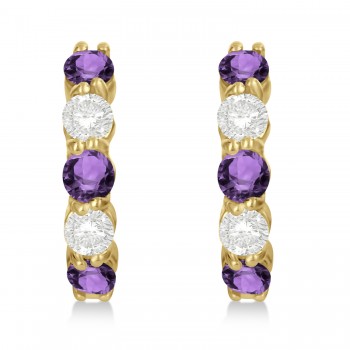 Prong Set Amethyst & Diamond Hoop Earrings 14k Yellow Gold (1.94ct)