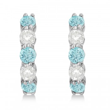 Prong Set Aquamarine & Diamond Hoop Earrings 14k White Gold (1.94ct)