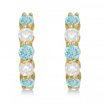 Prong Set Aquamarine & Diamond Hoop Earrings 14k Yellow Gold (1.94ct)