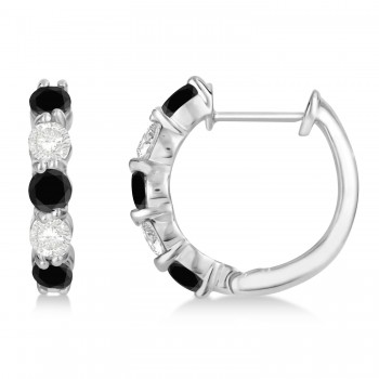 Prong Set Black & Lab White Diamond Hoop Earrings 14k White Gold (1.94ct)