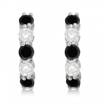 Prong Set Black & White Diamond Hoop Earrings 14k White Gold (1.94ct)