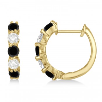 Prong Set Black & Lab White Diamond Hoop Earrings 14k Yellow Gold (1.94ct)