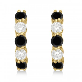 Prong Set Black & Lab White Diamond Hoop Earrings 14k Yellow Gold (1.94ct)
