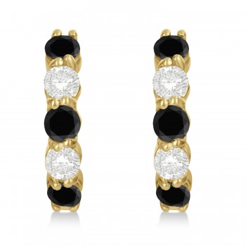 Prong Set Black & White Diamond Hoop Earrings 14k Yellow Gold (1.94ct)
