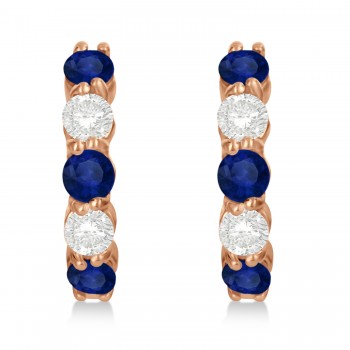 Prong Set Lab Blue Sapphire & Lab Grown Diamond Hoop Earrings 14k Rose Gold (2.06ct)