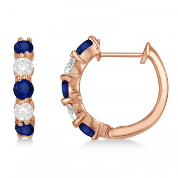 Prong Set Blue Sapphire & Diamond Hoop Earrings 14k Rose Gold (2.06ct)