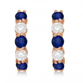 Prong Set Blue Sapphire & Diamond Hoop Earrings 14k Rose Gold (2.06ct)