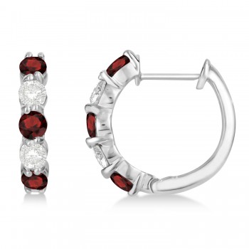 Prong Set Garnet & Diamond Hoop Earrings 14k White Gold (1.94ct)