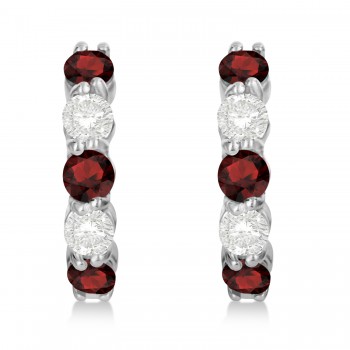 Prong Set Garnet & Diamond Hoop Earrings 14k White Gold (1.94ct)