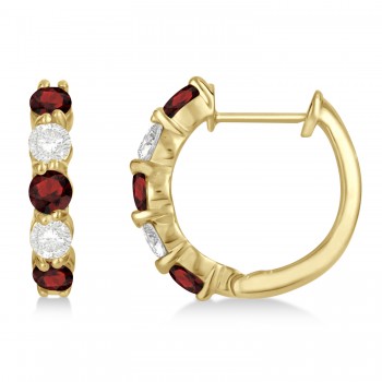 Prong Set Garnet & Diamond Hoop Earrings 14k Yellow Gold (1.94ct)