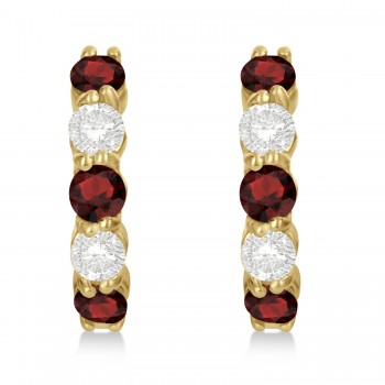 Prong Set Garnet & Diamond Hoop Earrings 14k Yellow Gold (1.94ct)