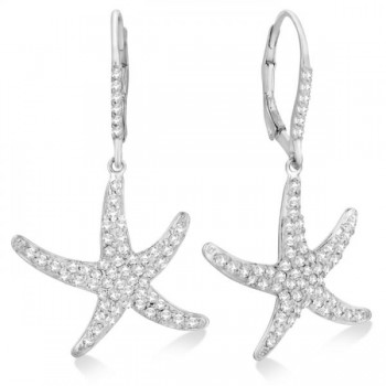 Dangling Starfish Diamond Earrings Pave Set 14k White Gold (1.17ct)