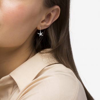 Dangling Starfish Diamond Earrings Pave Set 14k White Gold (1.17ct)