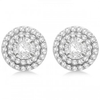 Double Halo Diamond Earring Jackets for 4mm Studs 14k White Gold (0.52ct)