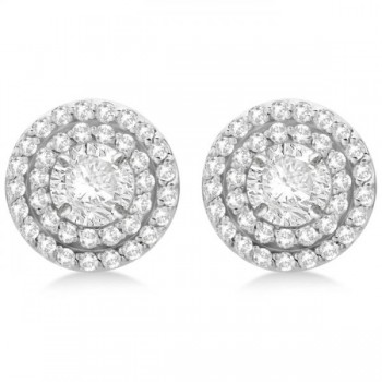 Double Halo Diamond Earring Jackets for 6mm Studs 14k White Gold (0.66ct)