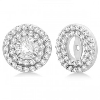 Double Halo Diamond Earring Jackets for 9mm Studs 14k White Gold (0.85ct)
