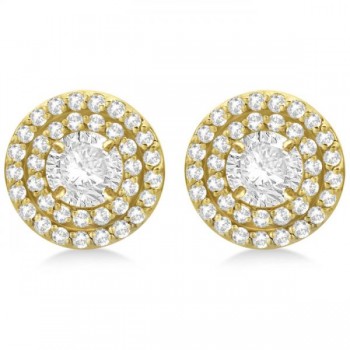 Double Halo Diamond Earring Jackets for 4mm Studs 14k Yellow Gold (0.52ct)