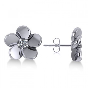 Diamond Flower Blossom Stud Earrings 14k White Gold (0.06ct)