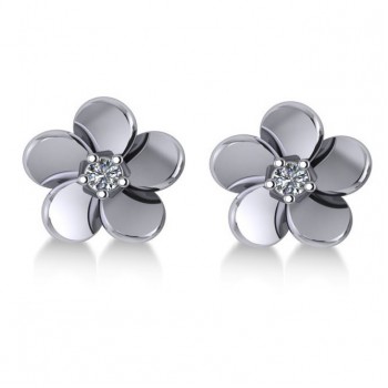 Diamond Flower Blossom Stud Earrings 14k White Gold (0.06ct)