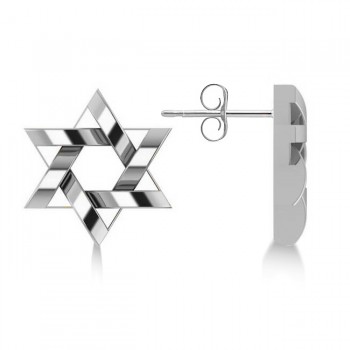 Contemporary Jewish Star of David Earrings in 14k White Gold