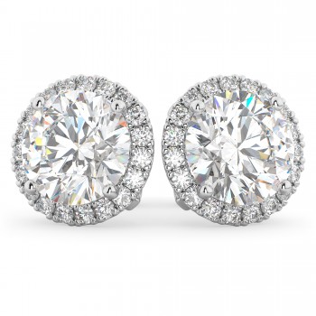 Halo Round Diamond Stud Earrings 14k White Gold (4.57ct)
