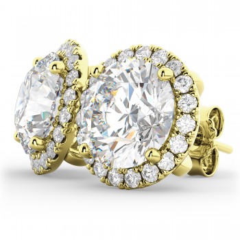 Halo Round Diamond Stud Earrings 14k Yellow Gold (4.57ct)