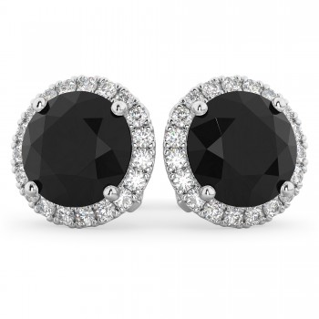 Halo Round Black Diamond & Diamond Earrings 14k White Gold (4.57ct)