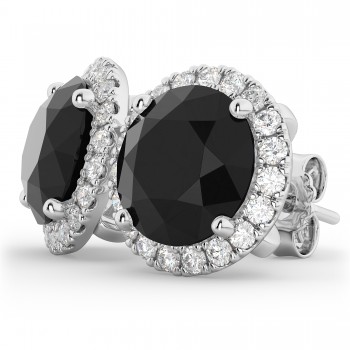 Halo Round Black Diamond & Diamond Earrings 14k White Gold (4.57ct)