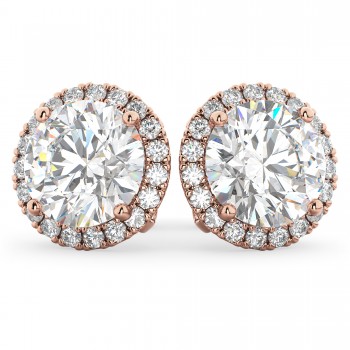 Halo Round Lab Grown Diamond Stud Earrings 14k Rose Gold (4.57ct)