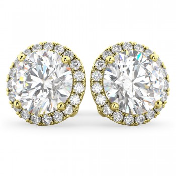 Halo Round Lab Grown Diamond Stud Earrings 14k Yellow Gold (4.57ct)