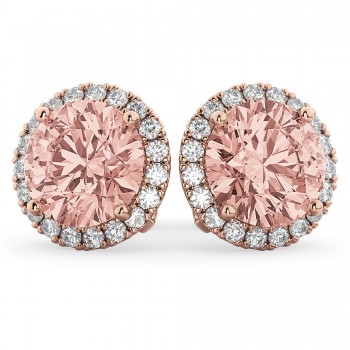 Halo Round Morganite & Diamond Earrings 14k Rose Gold (4.17ct)