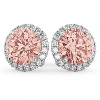 Halo Round Morganite & Diamond Earrings 14k White Gold (4.17ct)