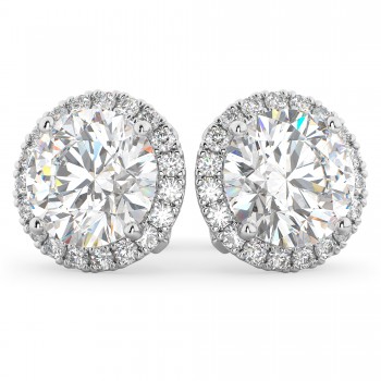 Halo Round Moissanite & Diamond Earrings 14k White Gold (3.77ct)