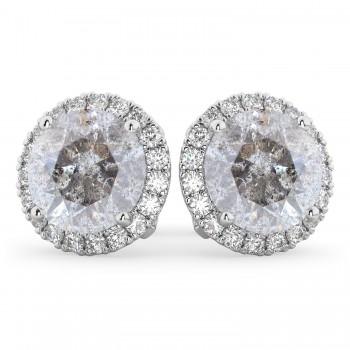 Halo Round Salt & Pepper Diamond & Diamond Earrings 14k White Gold (4.57ct)