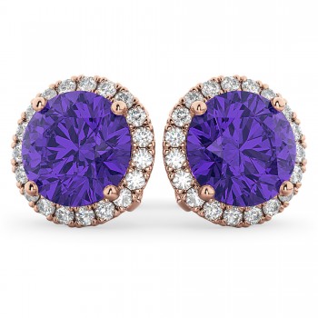 Halo Round Tanzanite & Diamond Earrings 14k Rose Gold (4.17ct)