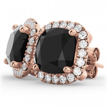 Cushion Cut Black Diamond & Diamond Earrings 14k Rose Gold (3.10ct)