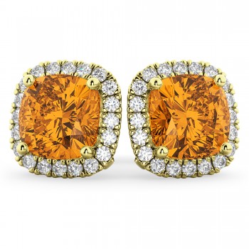 Halo Cushion Citrine & Diamond Earrings 14k Yellow Gold (4.04ct)