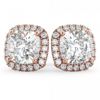 Halo Cushion Moissanite & Diamond Earrings 14k Rose Gold (3.52ct)