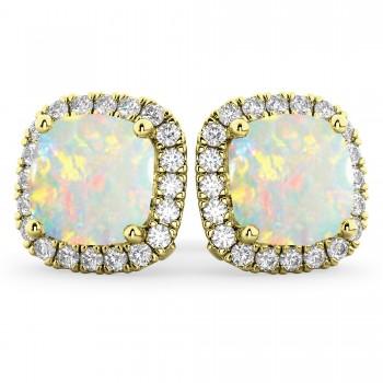 Halo Cushion Opal & Diamond Earrings 14k Yellow Gold (4.04ct)