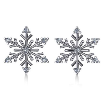 Diamond Snowflake Winter Earrings in 14k White Gold (0.15ct)