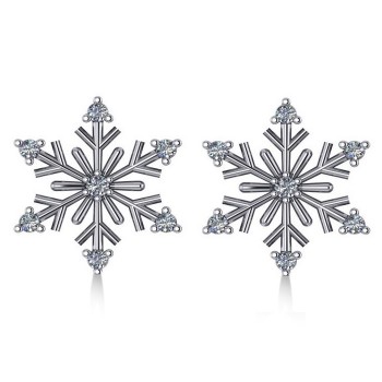 Diamond Snowflake Winter Earrings in 14k White Gold (0.15ct)